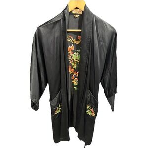 Vintage Golden Bee Chinese Silk Robe Dragon & Phoenix Flowers Hand Embroidery SM